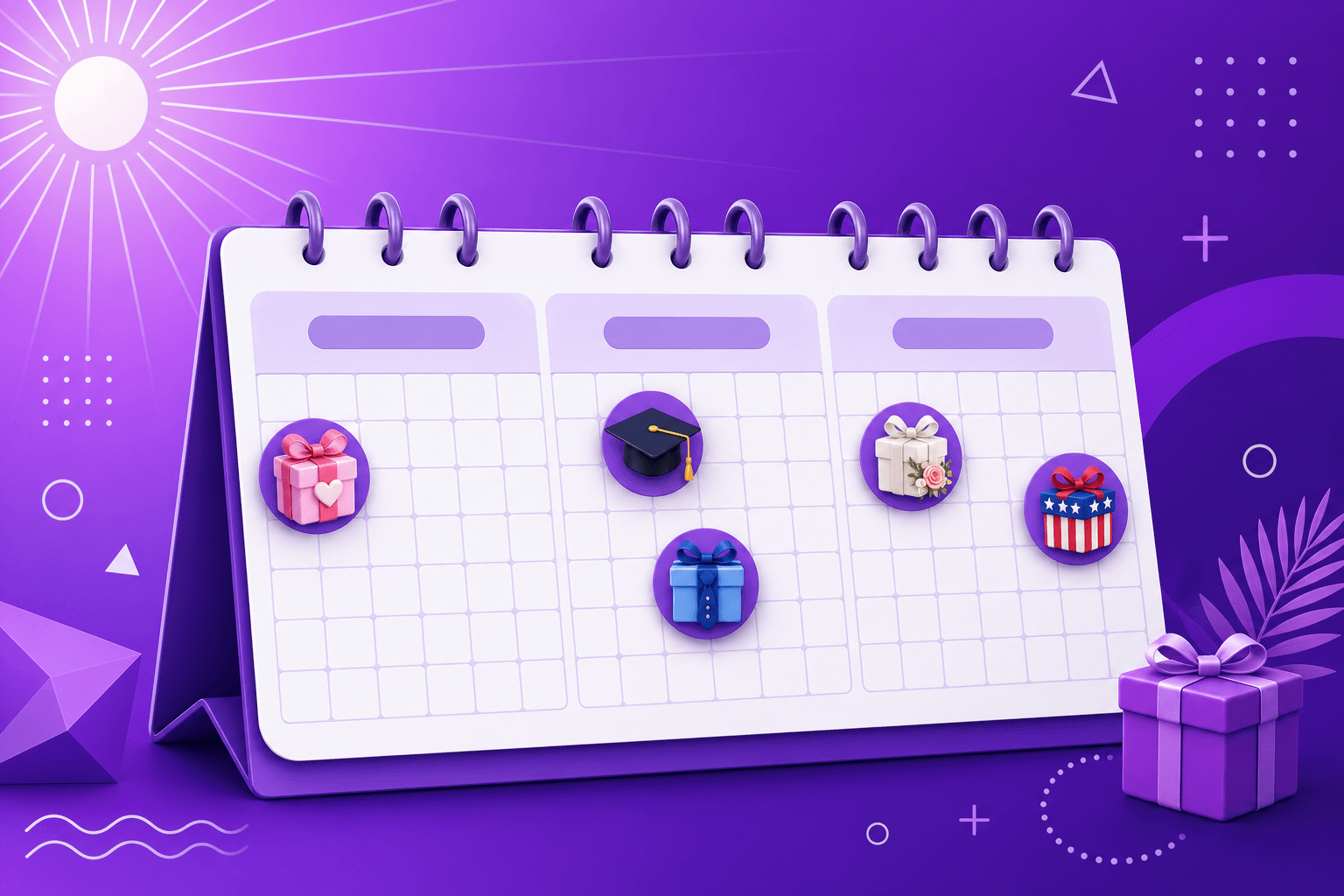 Calendar showing summer 2026 gifting holidays from May through July
